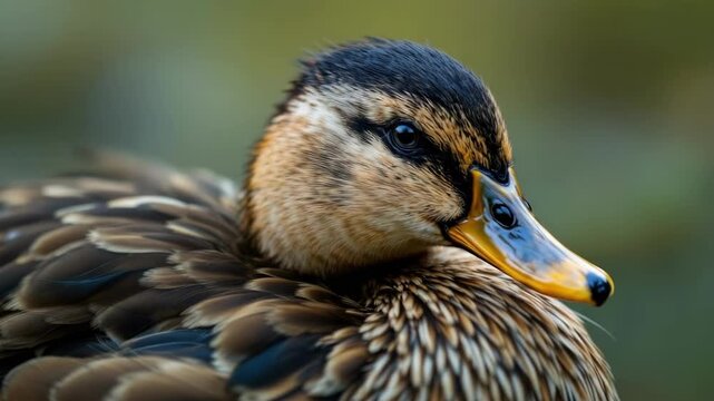 Close-up of a mallard duck with vivid feathers and intense gaze