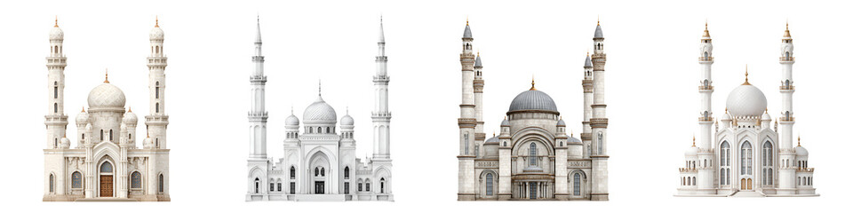 Fototapeta premium Mosque Architecture: Four Beautiful Islamic Buildings on White