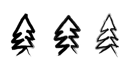 Hand Drawn Abstract Christmas Tree Set in Black Ink – Modern Brush Stroke Vector for Festive Poster, Card, and Seasonal Branding Design