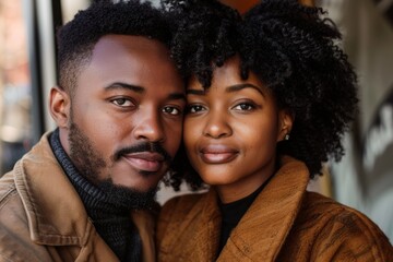 Portrait of a happy afro-american couple in their 30s looking at the camera
