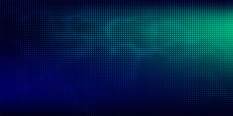 halftone with blue-green gradation, abstract background pattern, neon light reflecting walls and floors, dark colors, and feel the speed of digital technology connected with blue-green background.