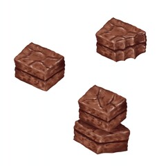 illustration of chocolate brownies cartoon watercolor clipart. National Brownie Day