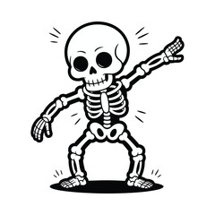 Cartoon skeleton dancing with joy and excitement on white background character