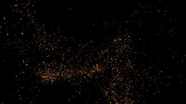 abstract dark luxury gold dust slow motion background with golden glitter shiny stars and bokeh lights and particles, holiday christmas new year social media design element