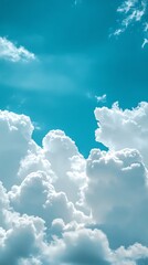 Vast expanse of fluffy white cumulus clouds against a vibrant blue sky