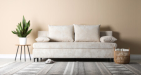 Living room with sofa, blurred view. Interior design