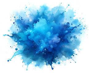 Vibrant blue watercolor splash abstract artistic explosion soft gradients on white background