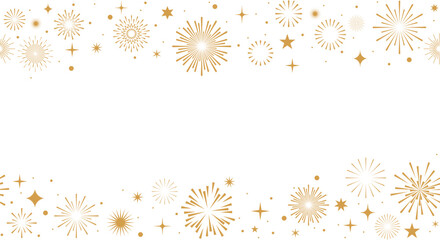 Fireworks background, gold fireworks border, New Year frame