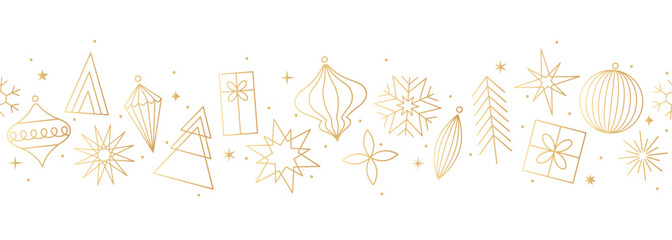 Gold holidays seamless pattern isolated, Christmas border