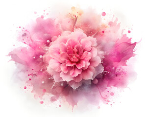 Abstract pink floral watercolor splash soft textures artistic bloom paint on white background