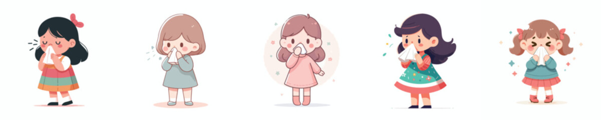 vector of a little girl sneezing