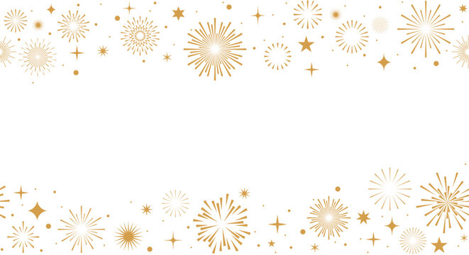 Fireworks background, gold fireworks border, New Year frame