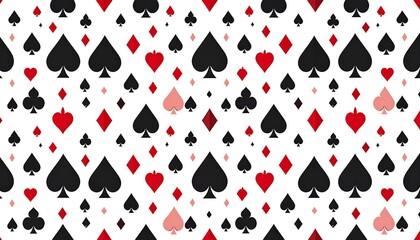 Seamless Pattern of Playing Card Suits - Spades, Hearts, Diamonds, and Clubs on White Background.
