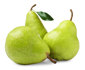 Three fresh green pears isolated on white
