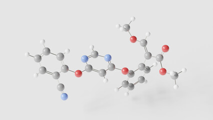 azoxystrobin molecule 3d, molecular structure, ball and stick model, structural chemical formula fungicide