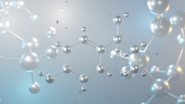 octopamine molecular structure, 3d model molecule, neurohormone structural chemical formula view from a microscope