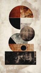 Abstract geometric composition with layered oval and rectangular shapes in earthy tones