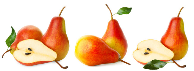 Fresh ripe pears isolated on white, set