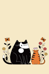 Stylized Cats and Butterflies Illustration