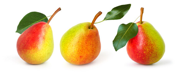 Fresh ripe pears isolated on white, set