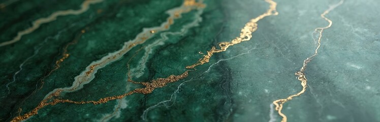 Dark green jade stone surface with golden veins. Aged marble texture with natural imperfections. Elegant minimal background for luxury decor. Natural green stone with gold accents. Unique natural