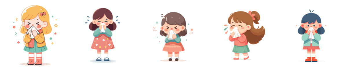 vector of a little girl sneezing