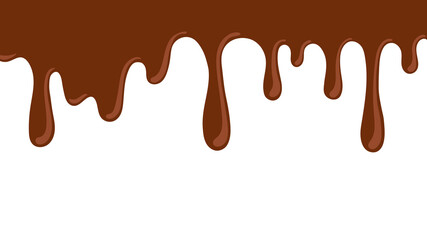 Chocolate background with melted hot chocolate drops, hand drawn design, isolated on white. Vector illustration