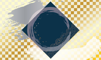 金の市松模様柄の和風背景デザイン　正月バナー　和風バナー