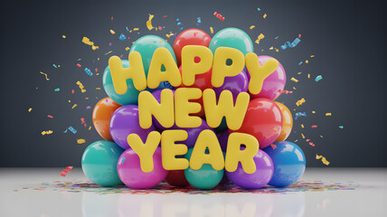 Celebrate the joyous arrival of the New Year with vibrant balloons and festive confetti creating an exciting atmosphere for your holiday designs