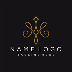 elegant golden letter M logo design, line art graphic vector icon