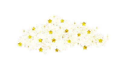 Gold glitter dust cloud with sparkling stars, magical festive sparkle, bright golden particles and glowing confetti creating joyful shimmer