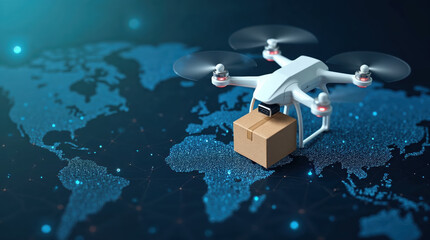Hopeful drone delivery with package for global logistics. modern technology network for future shipping and commerce