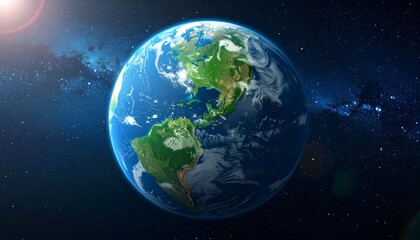 Fototapeta premium Earth biodiversity regions showcase nature's rich variety vibrant Earth globe floating in space, showcasing lush green continents and blue oceans, illuminated by sunlight climate