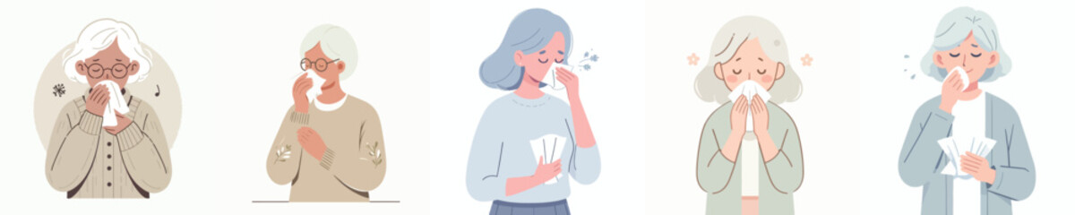 Obraz premium vector of half body a grandmother sneezing