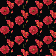seamless pattern with red poppies