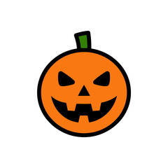 Scary cartoon pumpkin face with sharp triangular eyes and jagged smile, perfect for Halloween party graphics, decorations, or seasonal artwork