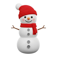 Cute snowman with red hat and scarf isolated on transparent background, a festive and cheerful winter decoration