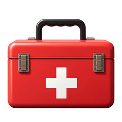 Obraz premium Red first aid kit with white cross isolated on transparent background