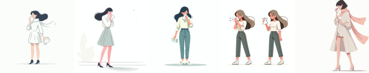 vector of a woman sneezing