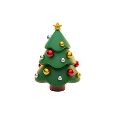 Festive 3D Christmas Tree Illustration Colorful Ornaments, Golden Star, Holiday Season Decoration, Isolated on White Background