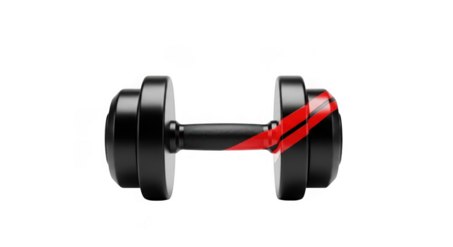Black dumbbell with red accent isolated on transparent background
