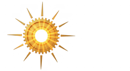 Golden sun gear isolated on transparent background