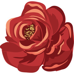 Pixel Art Red Rose Flower With Detailed Petals And Golden Center On Transparent Background Vibrant Classic Design