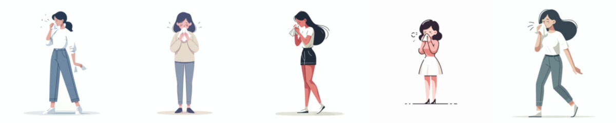vector of a woman sneezing