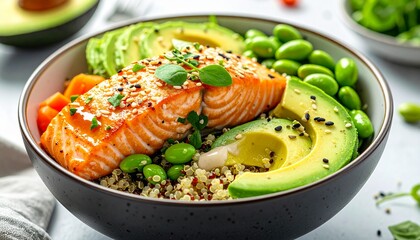 Delicious and Nutritious Salmon Bowl A Vibrant and Healthy Meal with Avocado and Edamame