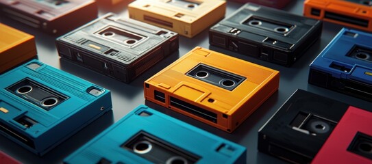 Colorful Cassette Tapes Lying Flat in an Overhead Arrangement