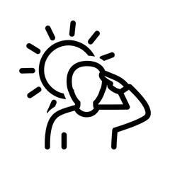 Obraz premium Minimalist Line Icon Person Shading Eyes from Radiant Sun Outline