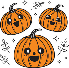 Enchanting Pumpkins: A trio of spirited pumpkins, each with a unique expressive face, adorns the scene. Their playful nature adds a touch of whimsical charm to any autumn-themed setting. 