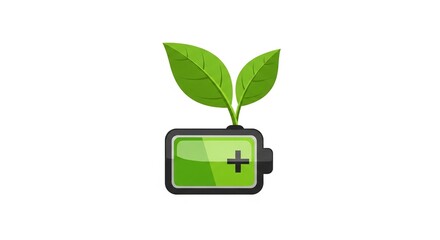 Green Battery with Leaves Symbolizing Sustainable Energy and Eco-Friendly Power Solutions.
