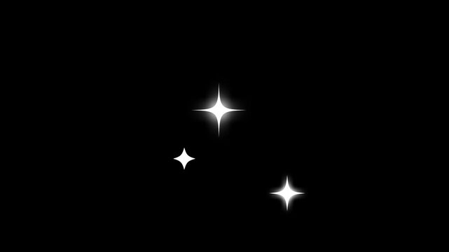 Stars blinking animation on black background. Twinkle light glitter stars sparkling.cartoon star blinking, shine effect loop  glitter animation twinkling starry night sky. 4k animation